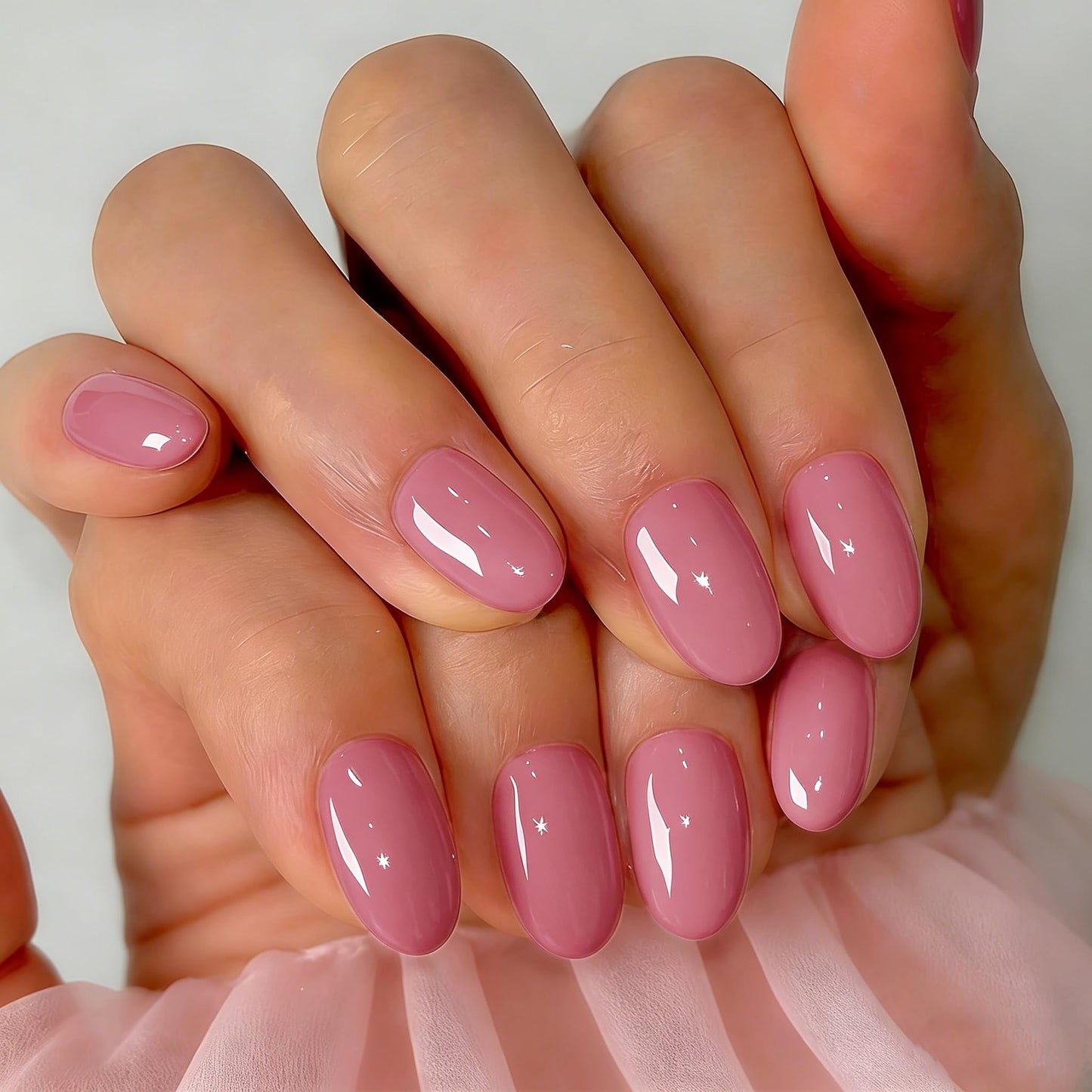 SXVME Soft Gel Press On Nails Short, 32 Pcs 16 Sizes Sheer Dark Pink Short Fake Nails Press ons Oval, Reusable Glue On Nails with Glue, Natural Almond Stick On Nail for Women Everyday Elegance