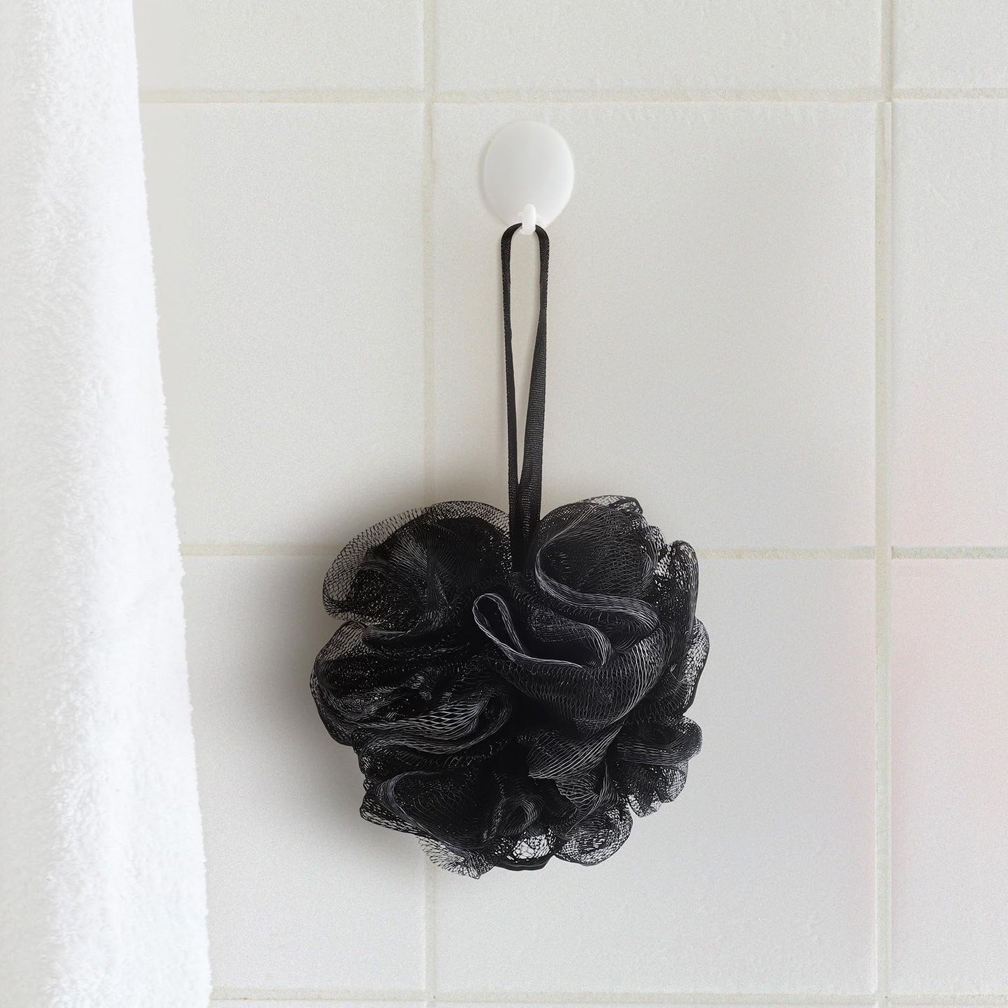 Funnymoom 12 Pcs Travel Size Loofah Individually Wrapped, Small Shower Puff Bath Sponge Pouf Ball Bulk Mesh Bath Puff Mini Loofah Sponge with Case Bulk for Shower Care (25g,Black)