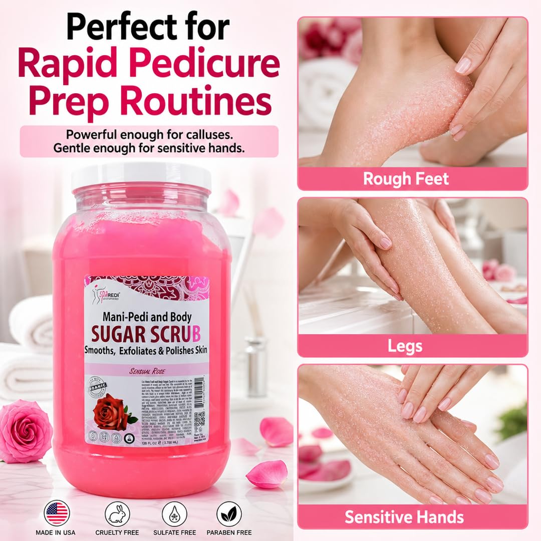 SPA REDI Sensual Rose Sugar Scrub | Dual-Action Exfoliation & Hydration Treatment | The Lotion-Step Eliminator for a Faster, More Profitable Service and Luxurious Deep Hydration 128 Oz