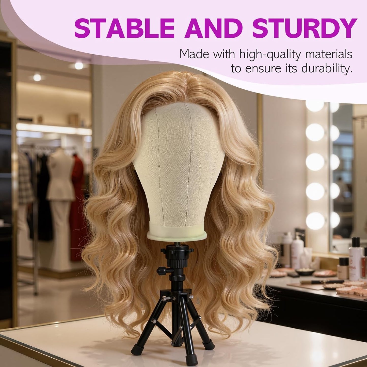 Wig Stand - Adjustable Canvas Mannequin Head for Heavy Wigs | Styling & Display