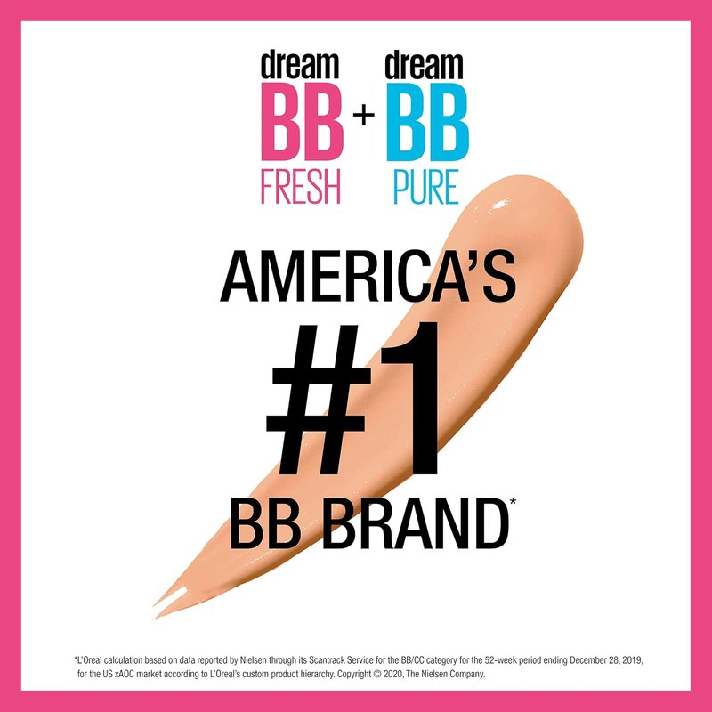 Maybelline Dream Fresh BB Cream - 8-in-1 Hydrating Beauty Balm with SPF 30 | Light/Medium, 1 Fl Oz