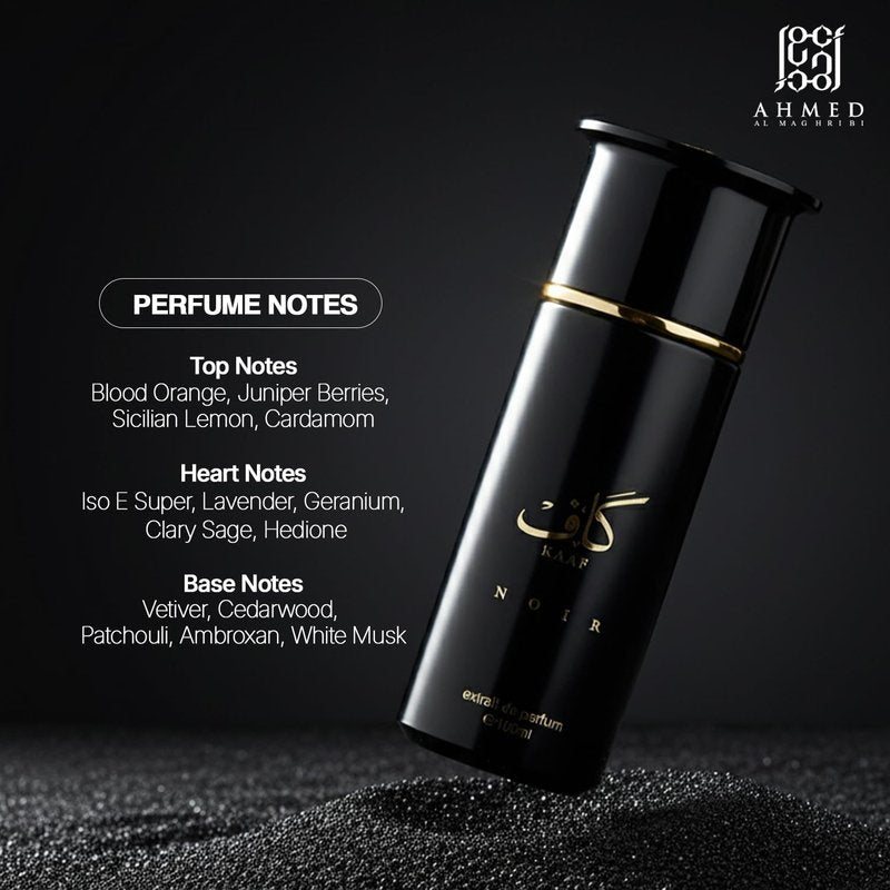Ahmed Al Maghribi Kaaf Noir Extrait De Parfum 3.4 Oz – Luxury Unisex Long Lasting Perfume for Men & Women | Citrus Woody Aromatic Fragrance with Vetiver, Lavender, Musk | Premium Arabic Perfume