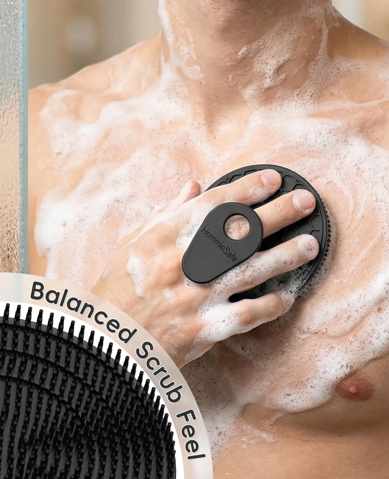 Soft Silicone Shower Brush Body Wash Bath Exfoliating Skin Massage Scrubber, Dry Skin Brushing Glove Loofah, Fit for Sensitive and All Kinds of Skin(Mint+Black)