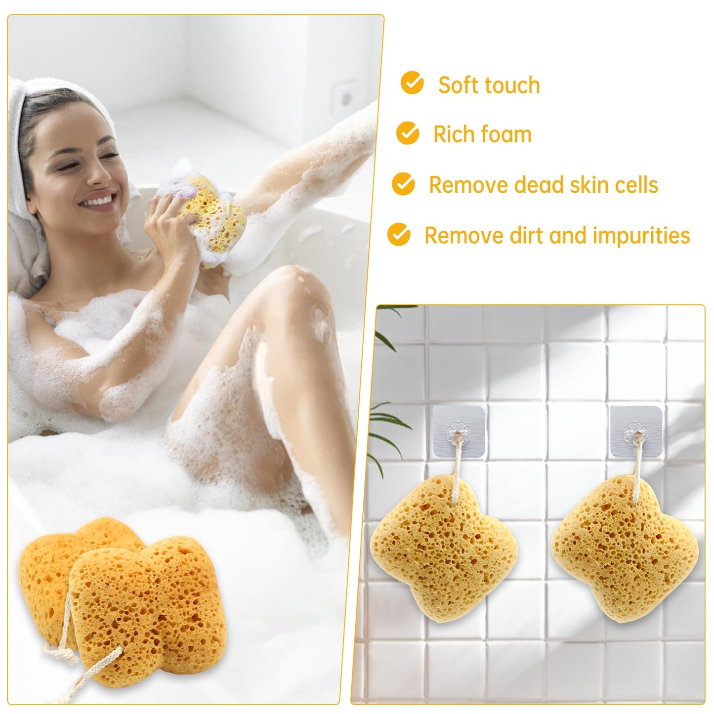 3Pcs Bath Sponges,Larger Shower Sponges for Women Men, Exfoliating Body Sponge Dense Foam for Gentle & Deep Cleansing, Ultra-Soft for Sensitive Dry Skin