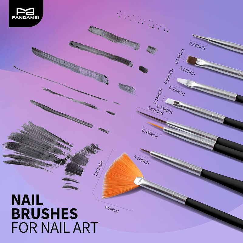 FANDAMEI Nail Art Tools Set - 15 PCS Brushes & 5 PCS Dotting Tools | Perfect for Creative Nail Designs