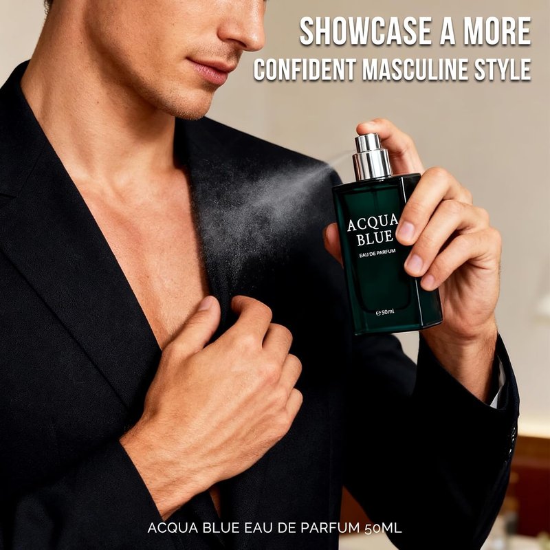 Acqua Blue Eau de Parfum for Men - Fresh Woody Fougere Cologne with Lemon, Mint & Pink Pepper Notes | 50ml Long-Lasting Fragrance