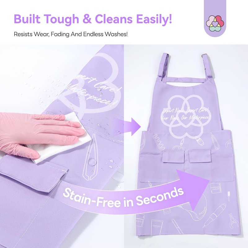 SAVILAND Nail Tech Apron - Waterproof & Stain-Resistant with Multiple Pockets | Adjustable Size 25x35cm