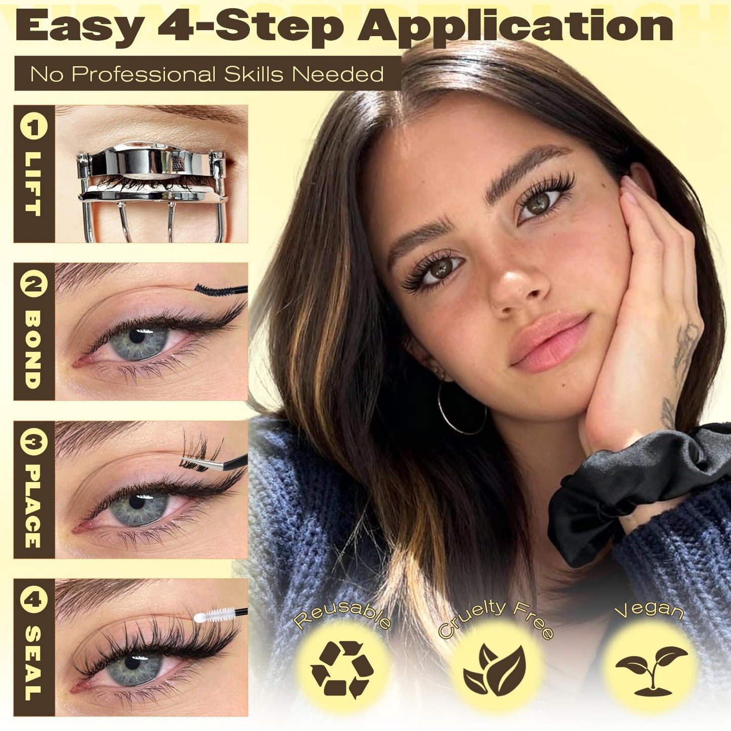 Spider Lash Clusters Kit Natural Fluffy Eyelash Clusters Kit Spider Breeze Cluster Eyelash Extensions 10-16MM D Curly Wispy Individual Lashes with Invisible Band for DIY Lash Beginners