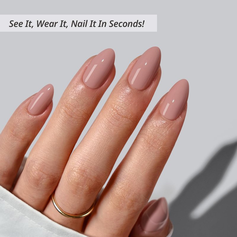 BTArtbox Press On Nails Almond - Flesh Pink Nude Short Fall Press On Nails with Glue for Women, Opaque Soft Gel Glue On Nails in 16 Sizes - 32 Stick On Nails Kit, Fawn Fleek