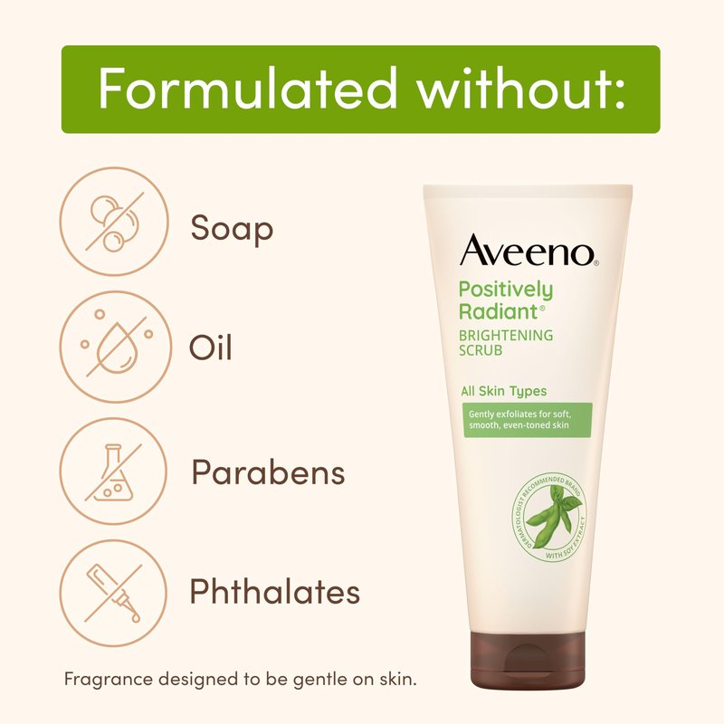 Aveeno Positively Radiant Skin Brightening Daily Facial Scrub with Moisture-Rich Soy Extract, Gently Exfoliates & Cleanses for Soft, Smooth, More Even-Toned Skin, Hypoallergenic, 7 oz