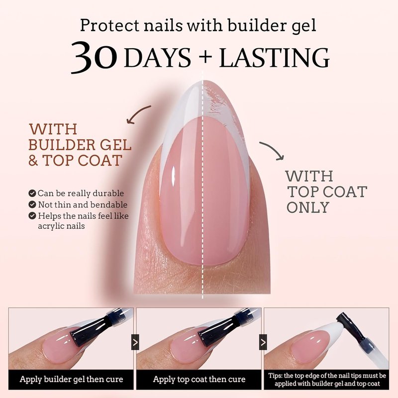 French Tip Press-On Nails | 160 Pcs Pink Square Soft Gel Tips - No Filing Needed, 16 Sizes Included