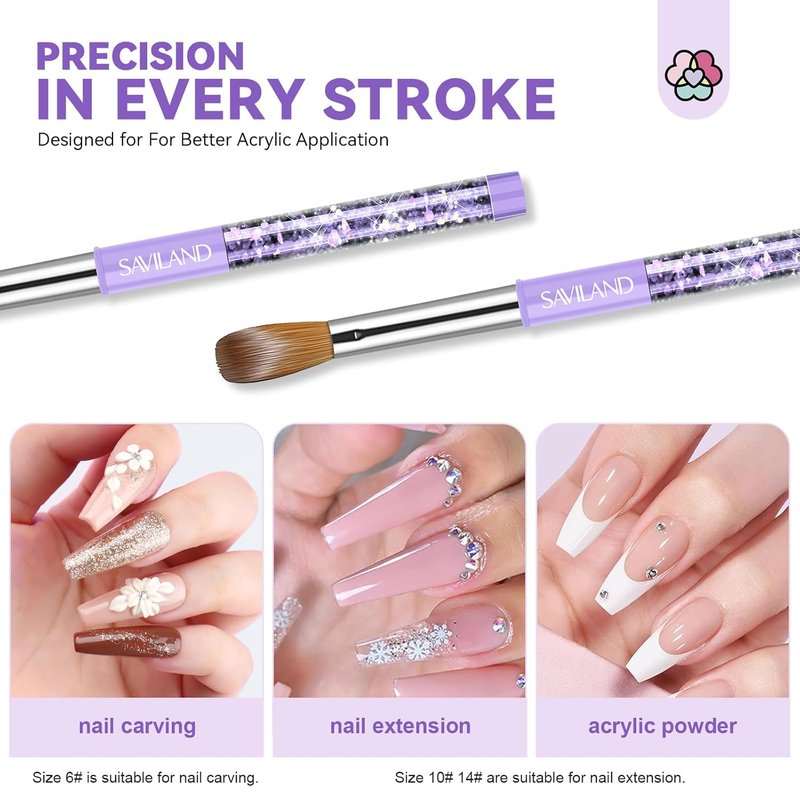 SAVILAND Acrylic Nail Kit - Kolinsky Nail Brush Set with Cleaner & Conditioner | Perfect for Home DIY