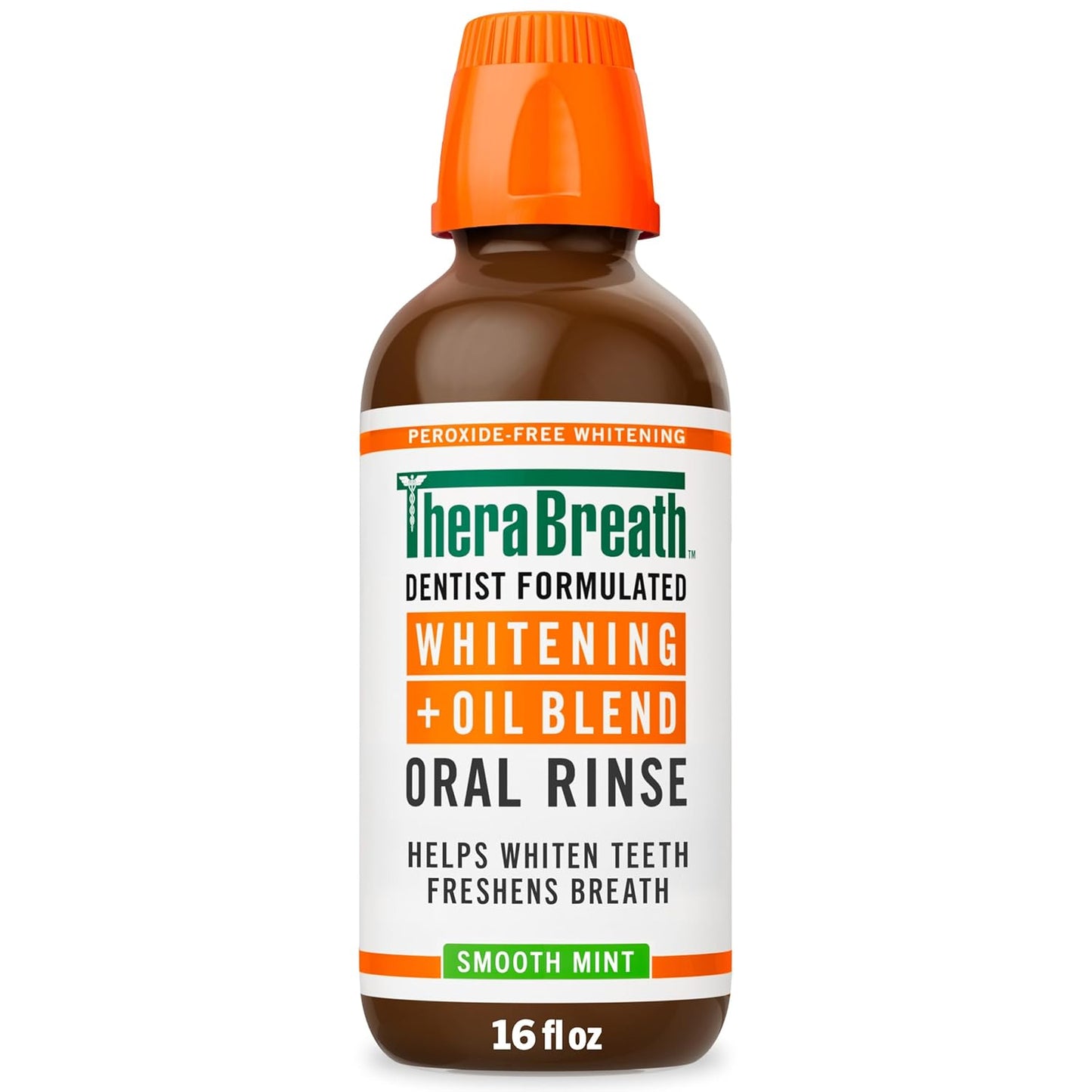 TheraBreath Whitening Oral Rinse - Alcohol-Free & Peroxide-Free Mouthwash | Smooth Mint, 16 Fl Oz