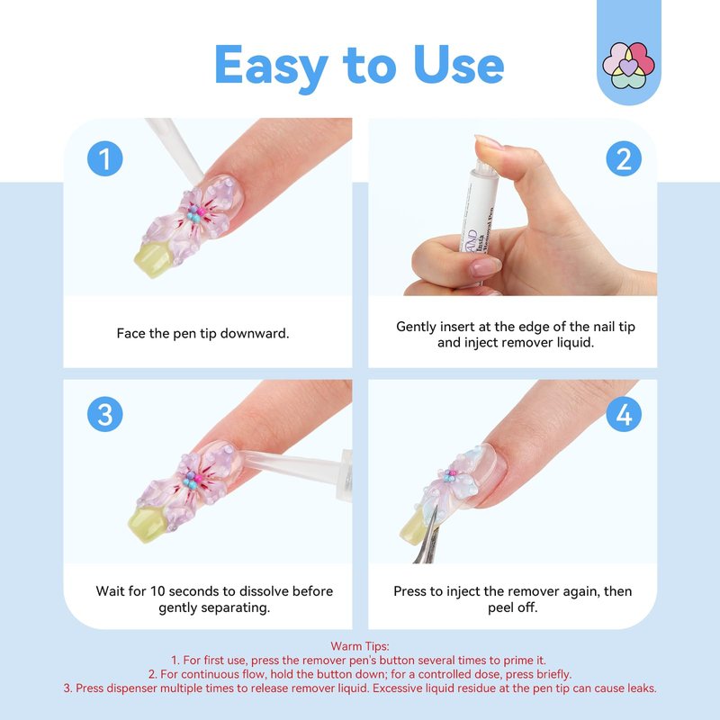 SAVILAND Solid Nail Glue Remover Pen: 10s Quick Press On Nail Remover with Vitamin E Castor Oil Click & Remove Nail Glue Remover for Press on Nails Fake Nails Solid Glue Gel, Alcohol Free Acetone Free