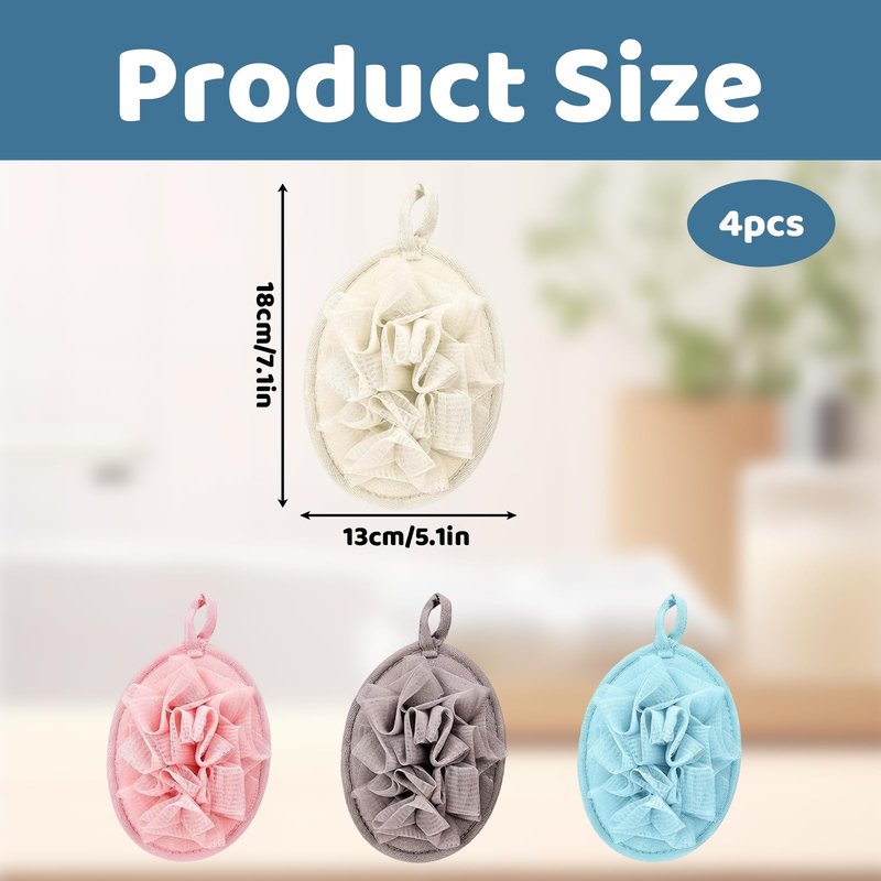 4Pcs Travel Loofah Mini, Travel Size Loofah for Adults, Shower Loofah for Personal Care, Body, Sensitive Skin Exfoliating
