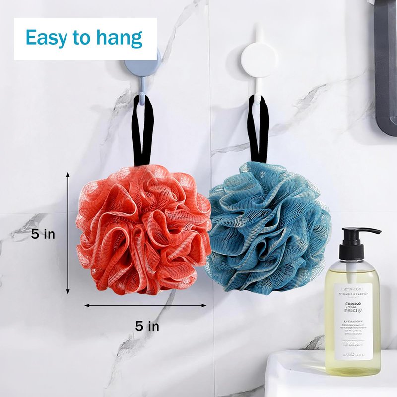 Shower Gel, Loofah Sponge Bag, Body Scrub, Exfoliating Shower Gel, Sponge, Men's and Women's Shower Accessories, Cleaning Tools (2 Pieces Red,Green)