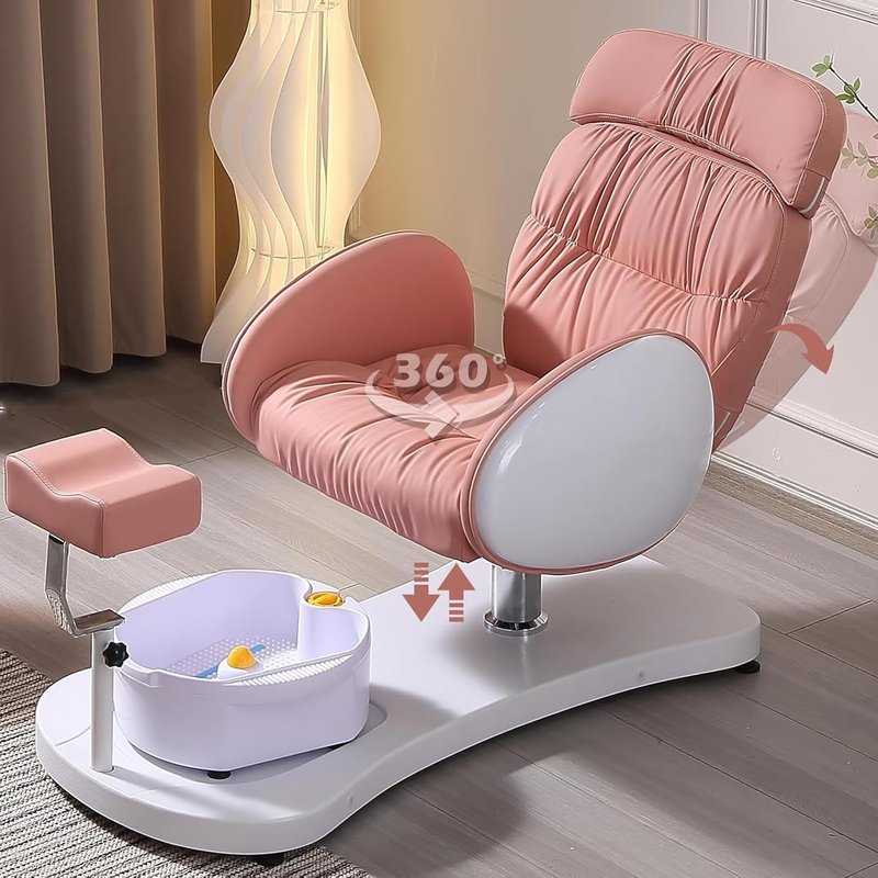 OKAKOPA Pedicure Foot Spa - Hydraulic Chair with 360 Swivel & Reclining Design | No Plumbing, Pink