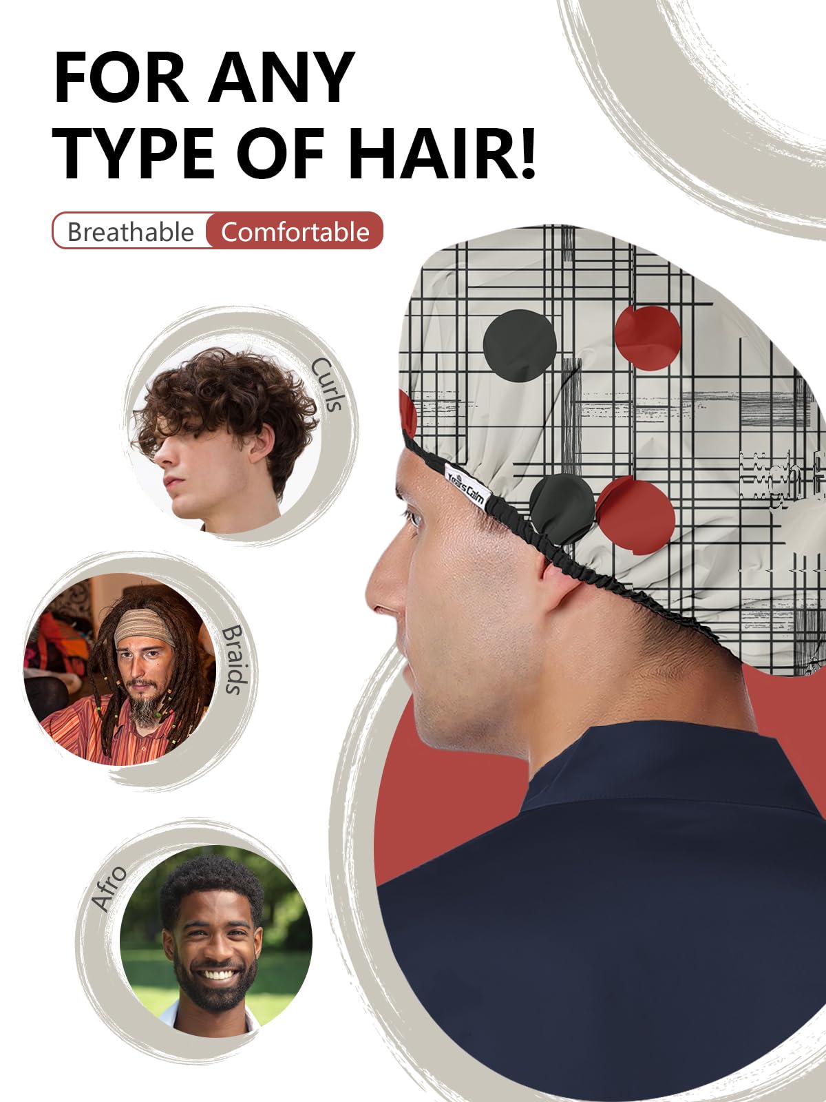Years calm Shower Cap for Men, Waterproof Reusable Hair Cap with Dual-Layer Design, Reversible Double-Sided Use, Stretchable Elastic Band, Comfortable Fit for Shower, Gym, Hair Care & Travel