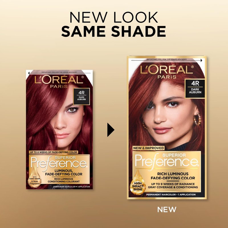 L'Oreal Paris Superior Preference Fade-Defying + Shine Permanent Hair Color, 4R Dark Auburn, Pack of 1, Hair Dye