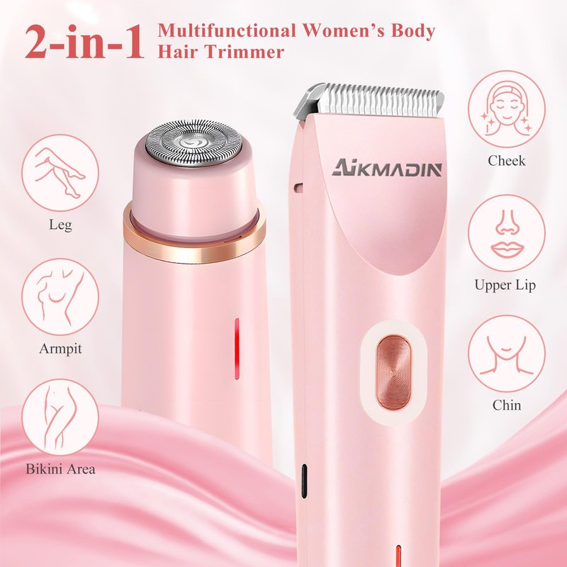 Dermave Bikini Shaver,Bikini Trimmer for Women,2 in 1 Dual Head Waterproof & Painless Electric Razors for Pubic Hair(Pink)