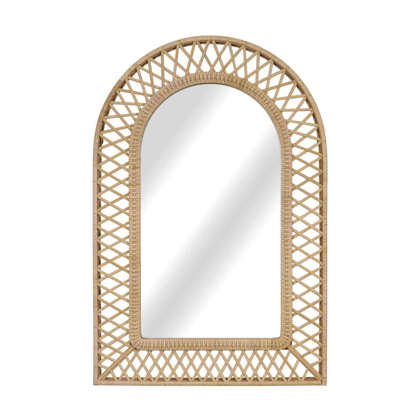Synovana Arched Rattan Wall Mirror – 24x36 Inch Boho Elegance with Woven Frame, Decorative Mirror for Bathroom Vanity Entryway Living Room