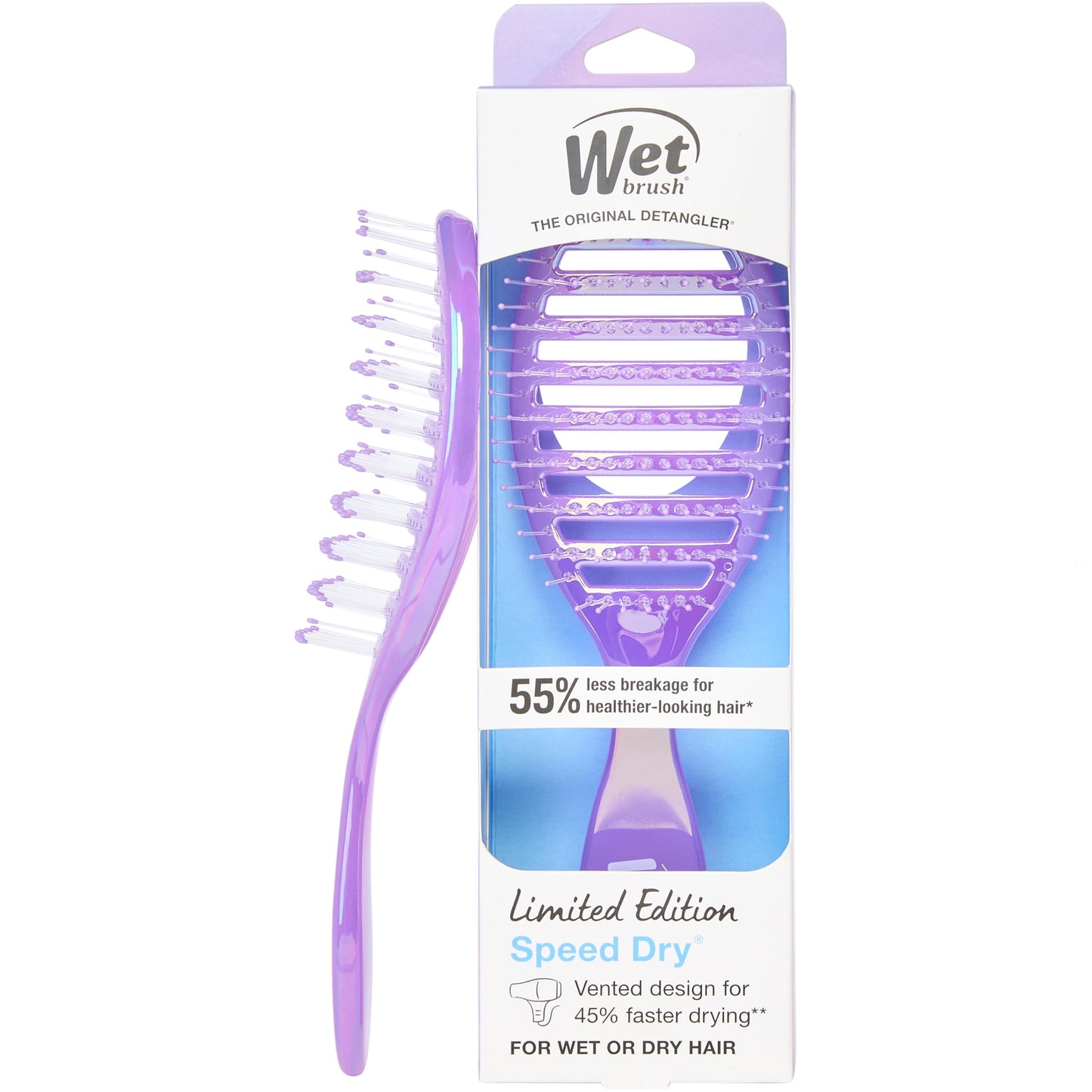 Wet Brush Speed Dry Hair Brush, Blow Dry Safe Bristles & Vented Design For Faster Drying Time, Ergonomic Handle, Reduces Breakage & Detangles All Hair Types, Limited Edition Prismatic Glow Purple