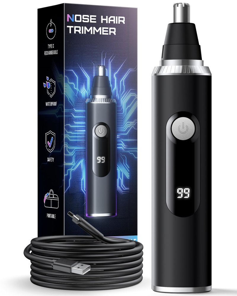 Savilab Nose Hair Trimmer for Men and Women, USB Rechargeable Electric Facial and Ear Hair Remover with LED Display, Dual-Edge Blades for Smooth, Painless Eyebrow Grooming (Black)