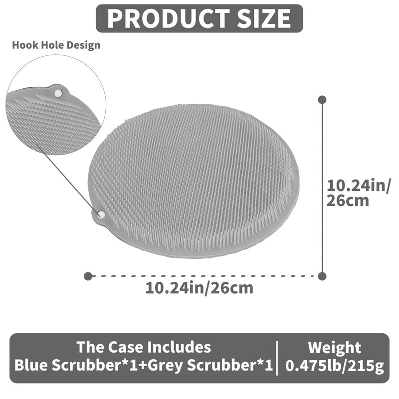 Merleu 2 Pack Shower Foot Scrubber & Shower Back Scrubber Wall Mounted with Delicate Brush,Circular Design Shower Back Scrubber,Non-Slip Foot Scrubber Mat(Grey and Blue)
