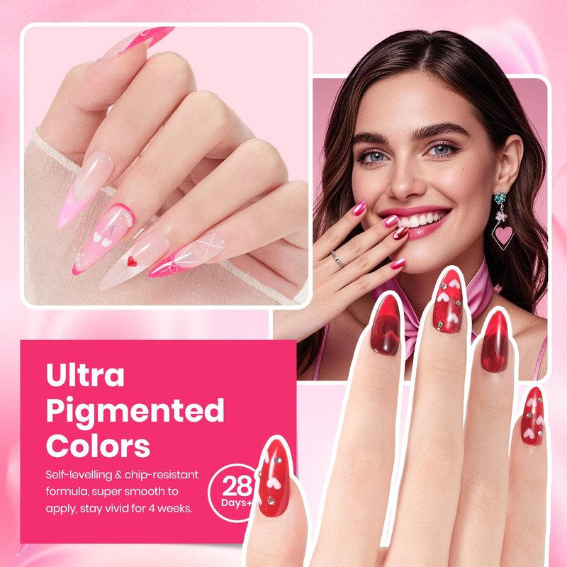 Beetles Pink Gel Polish Set - Love's Prism 25 Color Pink Gel Polish Set with Nail Tools, White Red Glitter Pearl Spring Nail Gel, Salon DIY Soak Off UV Nail Lamp Summer Gifts for Women