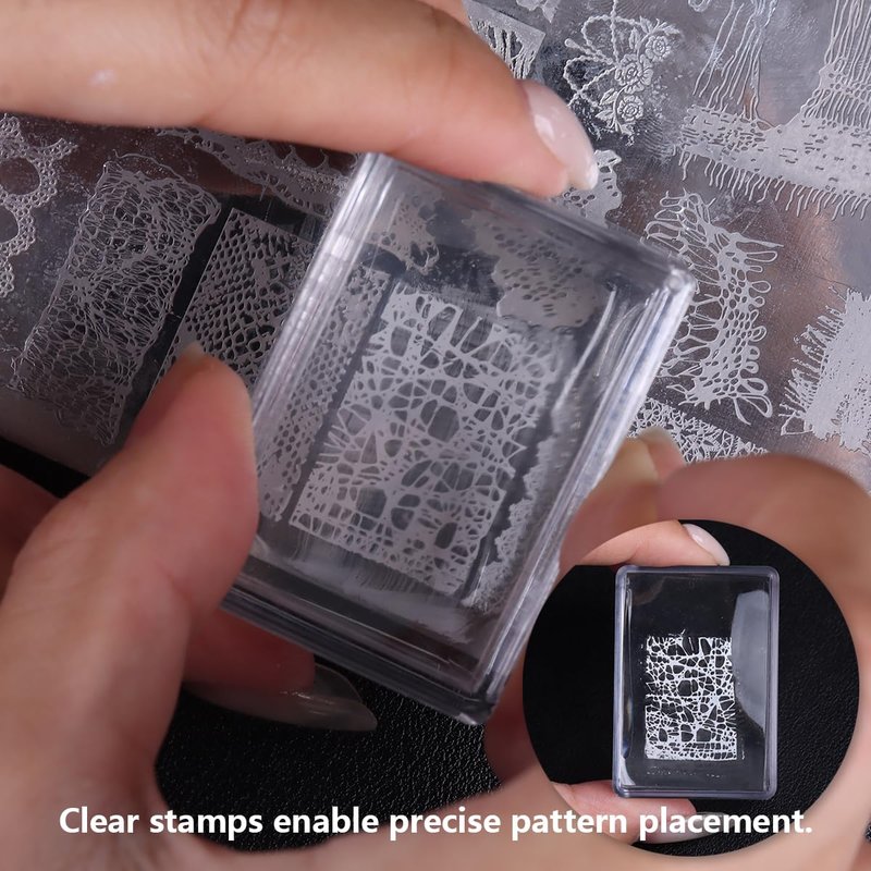 FSpronail French Tip Nail Stamper, Clear Silicone French Tip Tool with Nail Scraper Alcohol-Washable Soft Jelly Stamp Head Manicure Guide for Gel Polish Printing Design Home Salon Nail Art Supplies
