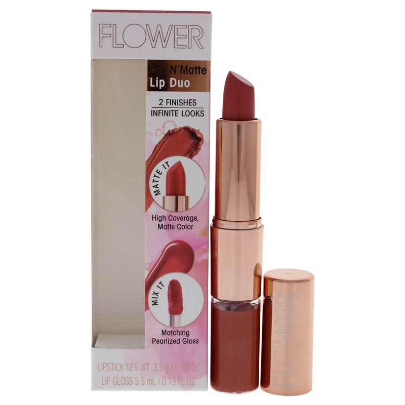 FLOWER BEAUTY Mix N’ Matte Lip Duo - Matching Full Coverage Matte Lipstick & High Shine Lip Gloss Duo, Creamy Matte Lipstick with Pearlized Lip Gloss (Melon Kiss), 1 Count (Pack of 1) (I0095255)