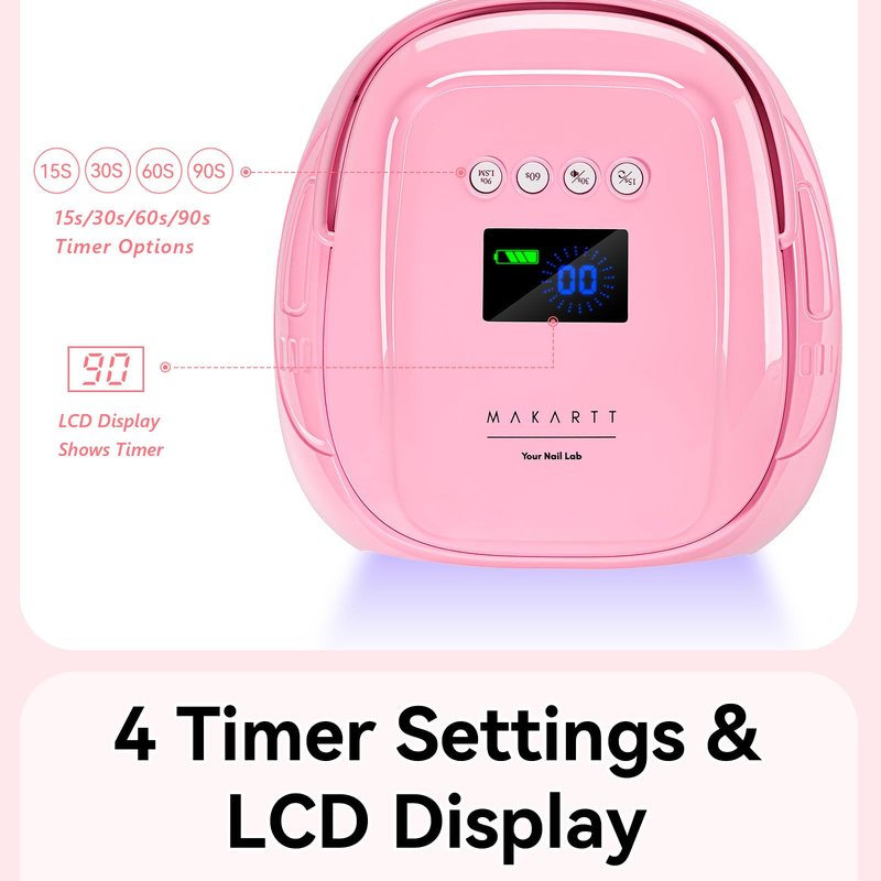 Makartt UV Nail Lamp – 30W Fast Curing UV Light with Handle Rechargeable Cordless Nail Dryer for Gel Nail Polish with 45 Beads Dual Lights 4 Timers LCD Smart Sensor for Nail Art Design(Pink)