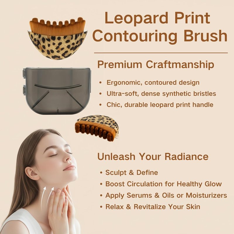 Lymphatic Contour Face Brush - Leopard Print Sculpting & Lifting Tool | Ergonomic Design for Face, Chin & Neck