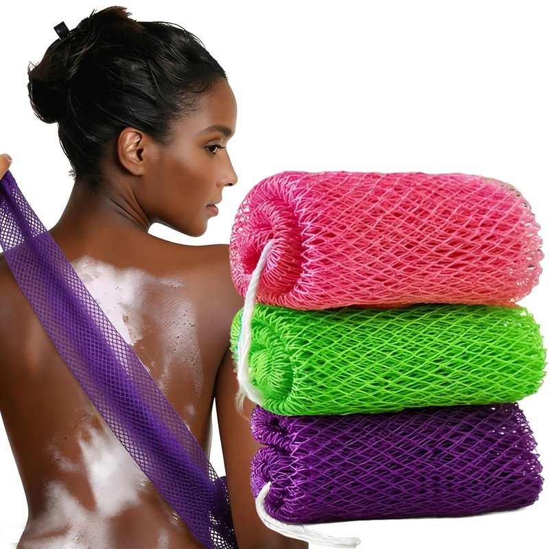 African Net Sponge Authentic, Bath Sponge Exfoliating Net Sponge Washcloth Body Scrubber, Bath Accessories for Women, 3 PCS