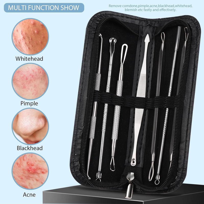 Pimple Popper Tool Kit - 7 in 1 Blackhead Remover & Extractor | Facial Acne Treatment