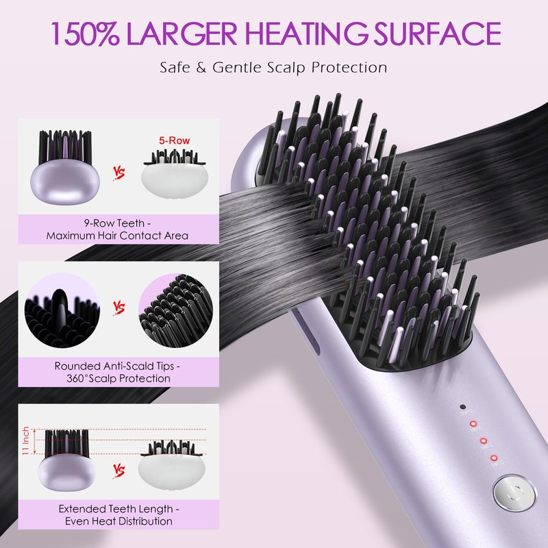 New Go Brush Pro 2026 Cordless Hair Straightener Brush, 280M Dual-Pole Ions, 1-Min MCH Fast Heat, 4000mAh 45-Min Runtime,TSA Mini& Travel,Auto Shut-Off,121 Teeth For Anti-Scald Frizz-Free Salon Smooth