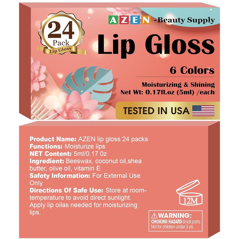 AZEN Lip Gloss Set - 24 Pack Colorful Lip Oils for Moisturizing & Hydrating Dry Lips | Perfect Mother's Day Gift