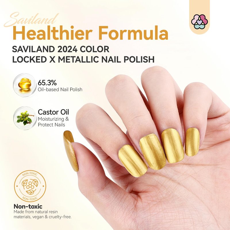 SAVILAND Metallic Gold Nail Polish: Quick Dry Mirror Golden Nail Polish Regular Chrome Fingernail Polish Easy To Use & Remove No Curing Needed Bulk Nail Lacquer for Toes Nail Art DIY Home 0.34 oz