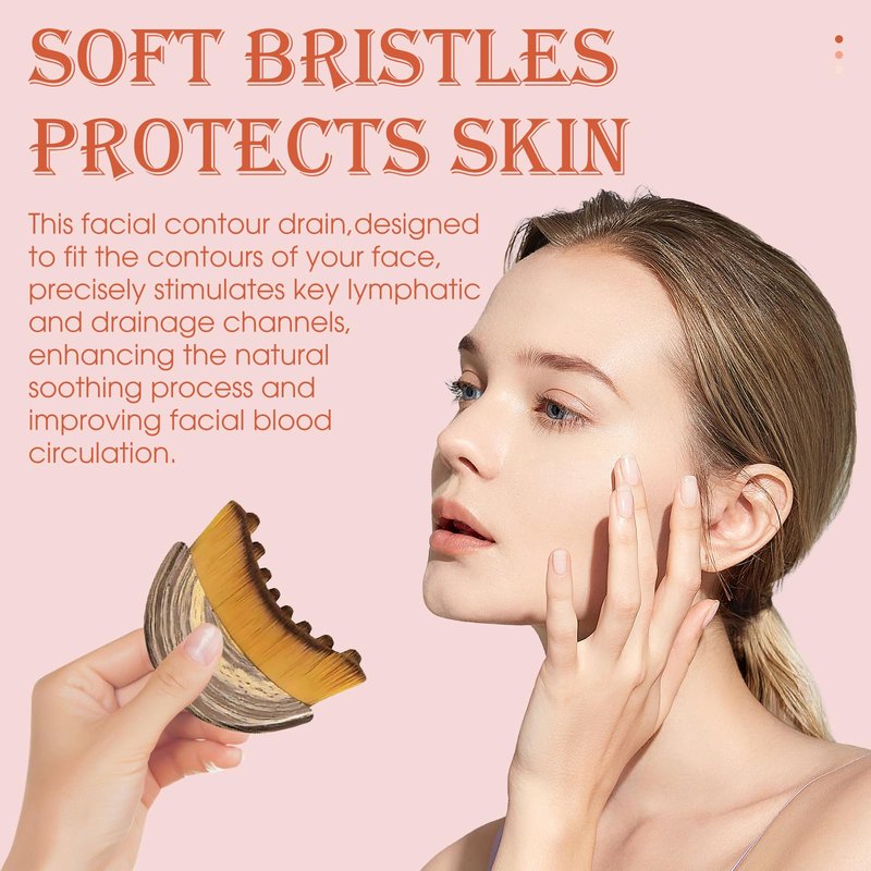 BFRAHD 2PCS Lymphatic Contour Face Brush,3-in-1 Lymphatic Drainage Massager&Sculpting Tool,Ultra-Soft Facial Brush for Puffiness Relief & Glowing Skin,Portable Lymphatic Drainage Tool