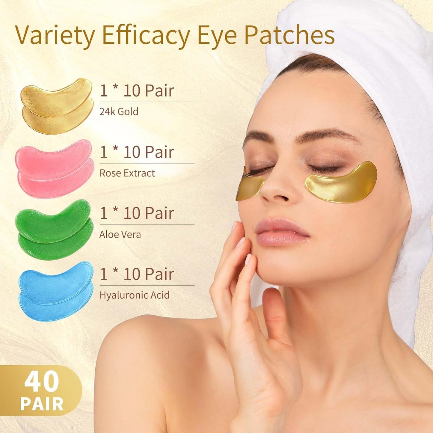 Under Eye Patches - 40 Pairs Anti-Aging Eye Masks with 24K Gold & Hyaluronic Acid | Reduce Dark Circles & Puffiness