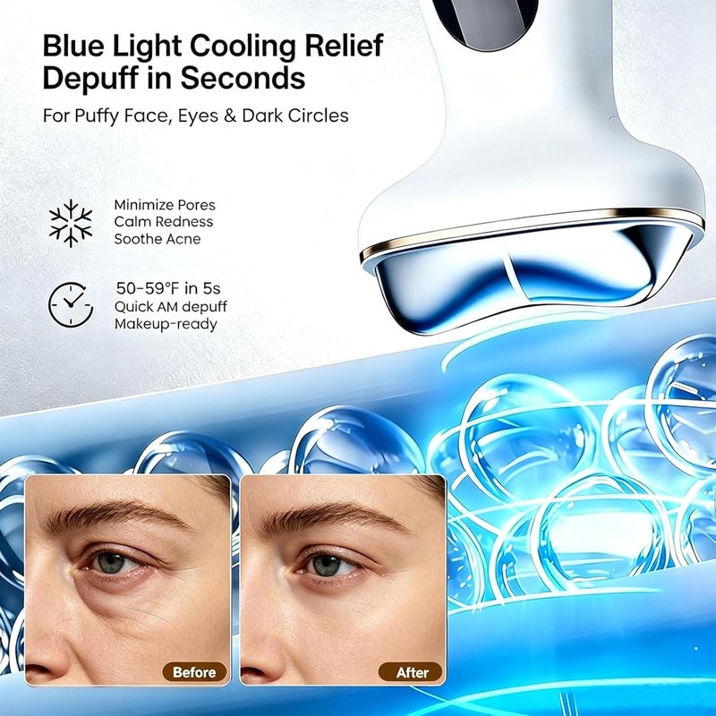 Gua Sha Facial Neck Massager - 7-in-1 LED Red Light Depuffer Tool for Contouring & Firming | Hot & Cold Electric Wand