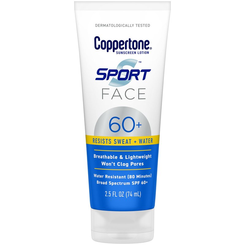 Coppertone Sport Face Sunscreen Lotion SPF 60+, Water Resistant Sunscreen with Broad Spectrum SPF 60+, Lightweight and Breathable, 2.5 Fl Oz Tube