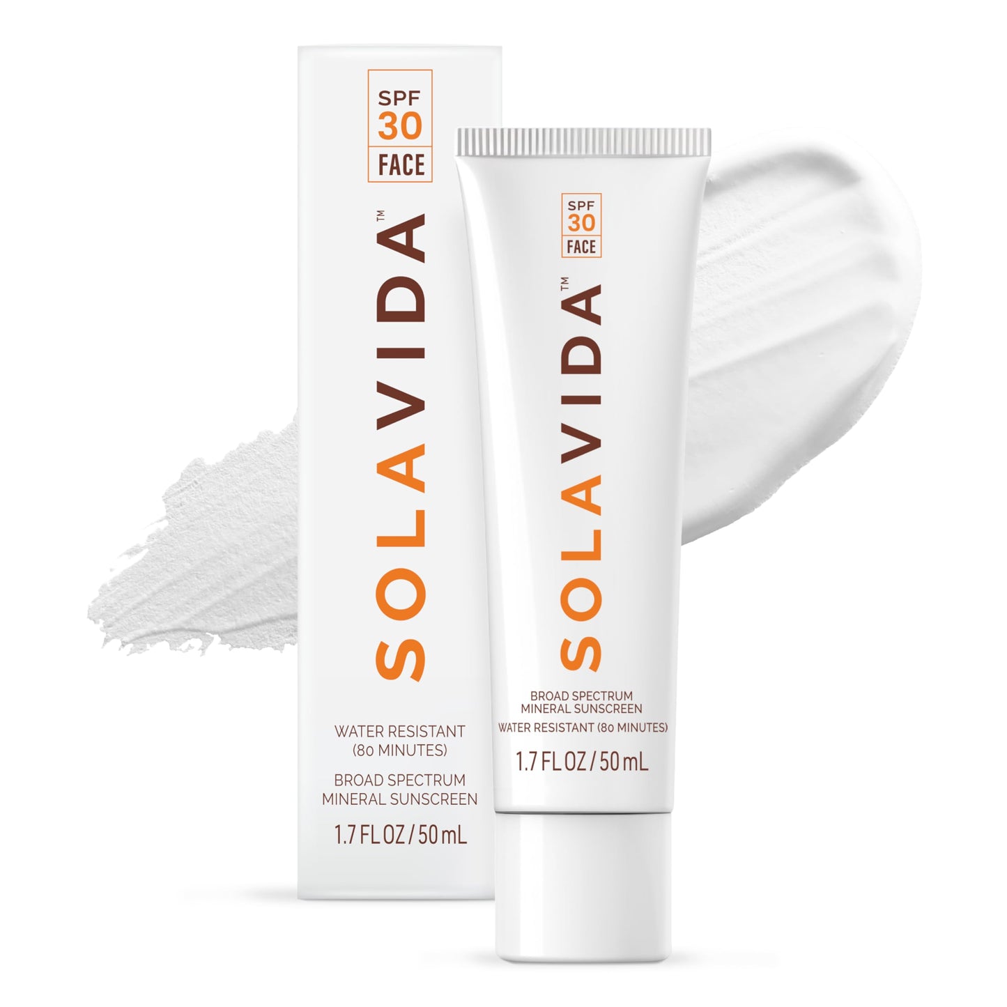 Solavida UVA/UVB Professional-grade Daily SPF 30 Mineral-based Face Sunscreen with Zinc Oxide, Hyaluronic Acid, Ceramides, Niacinamide. No artificial fragrances or dyes. 1.7 oz