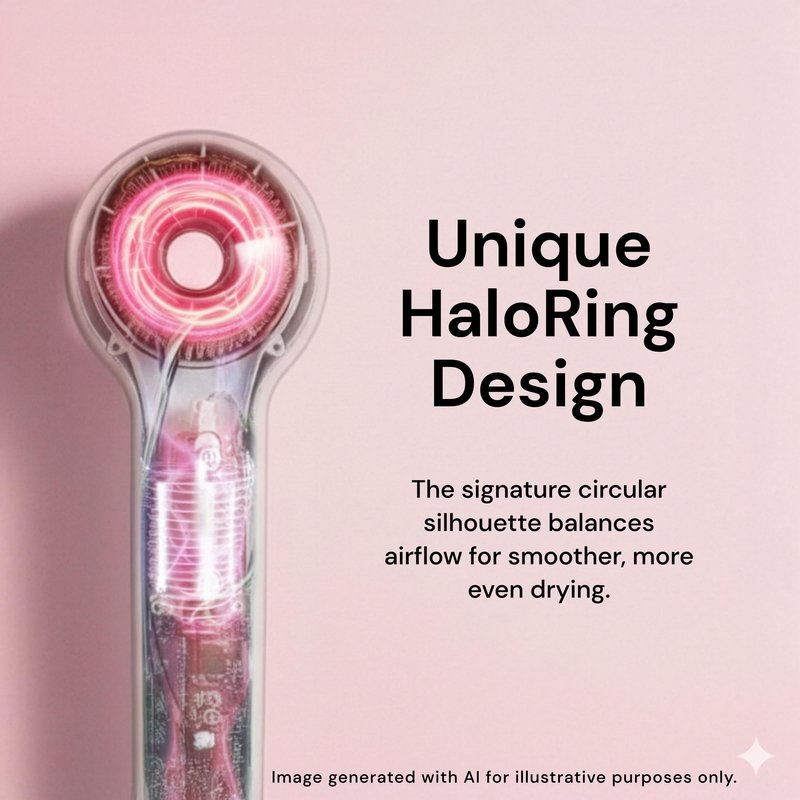 L'ANGE HAIR Axia HaloRing Ionic Hair Dryer | High Speed Professional Blow Dryer for Smooth, Frizz-Free Styles | Lightweight Brushless Motor with Concentrator & Wall Mount | 4 Heat Settings | Blush