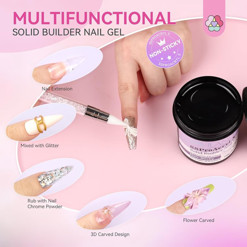 SAVILAND Solid Builder Nail Gel - Non-Sticky Sculpting Gel for Nail Art | 100g 3D Hard Gel with Castor Oil