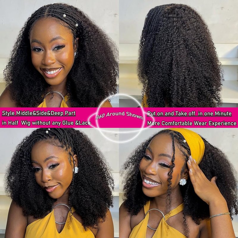 **Skiennix Kinky Curly Half Wig - 200 Density Glueless Wear & Go | 26-Inch Afro Wig for Women**
