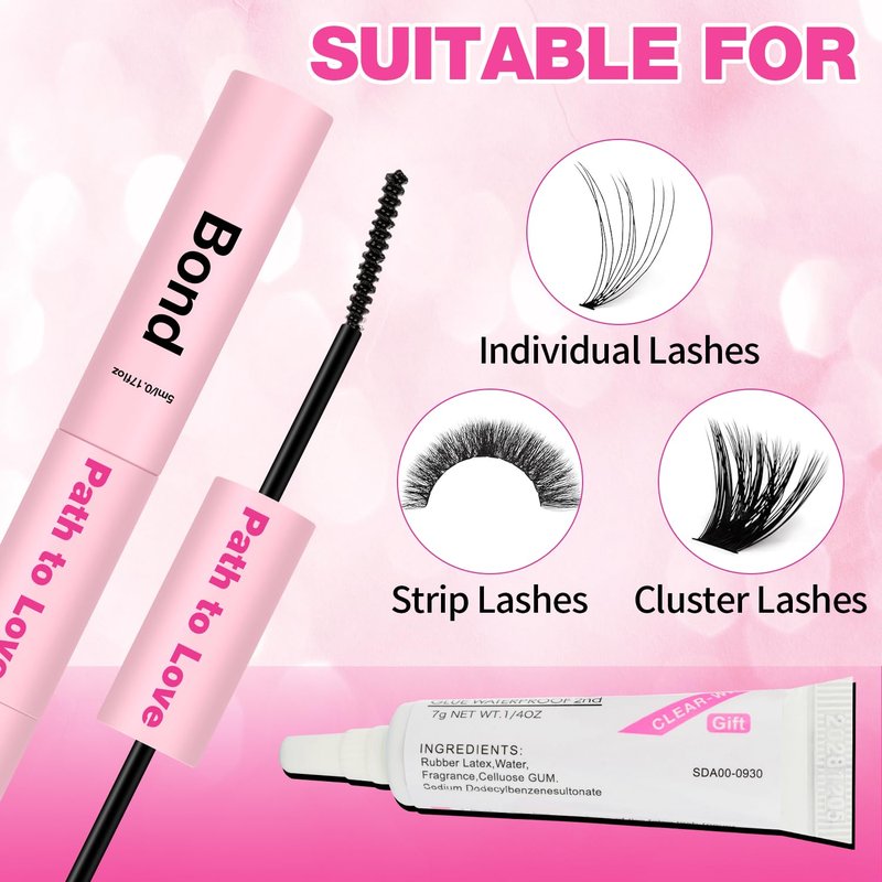 Skiennix Lash Cluster Glue Set - 150H Strong Hold Waterproof Adhesive | 2x5ml + 1x0.24oz for DIY Lashes