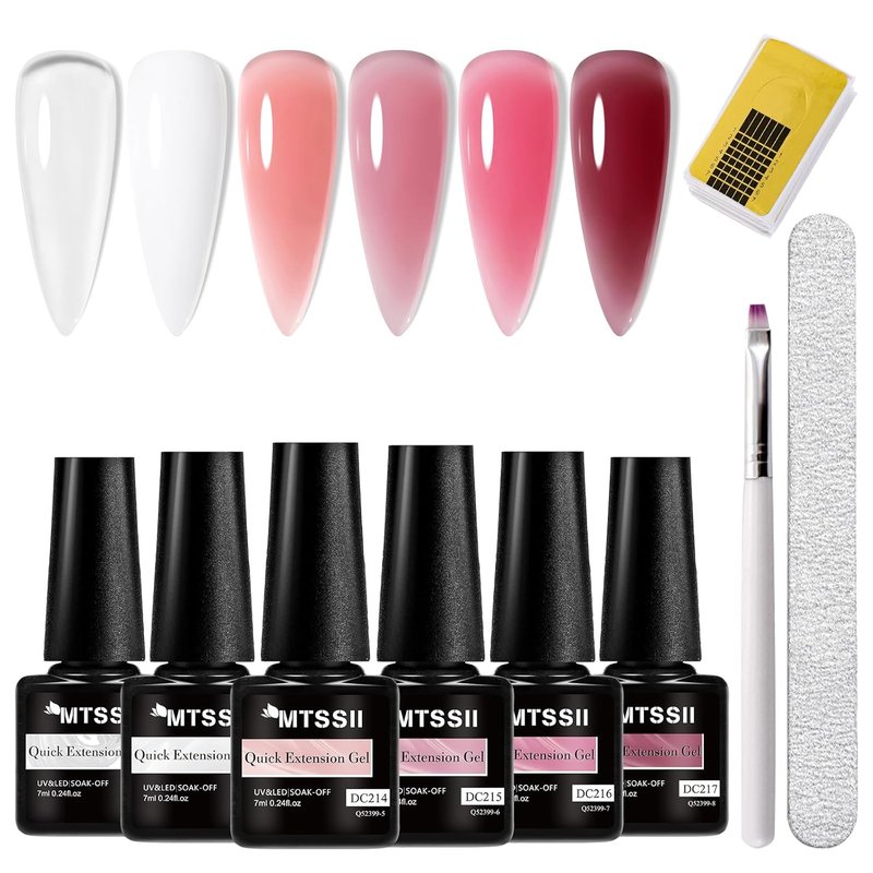 Builder Nail Gel Set - 9 Pcs Clear, White, Pink & Brown | Thickening Apex Strengthener for DIY Nail Extensions