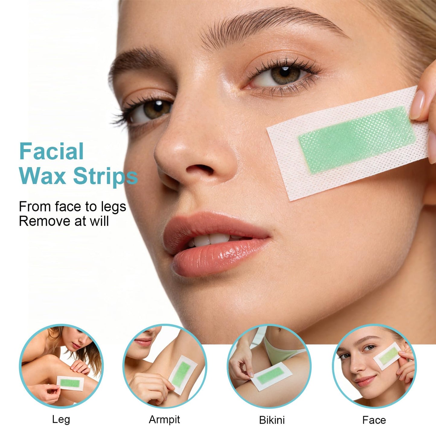 Waxfans 52PCS Wax Strips for Face, Eyebrow Wax Strips for Hair Removal, Waxing Kit for Women's Lip,Chin,Bikini,Underarms,Legs,Cejas | 56ct Face Wax Strips with 4 Post-wax Oil Wipes (Blue)