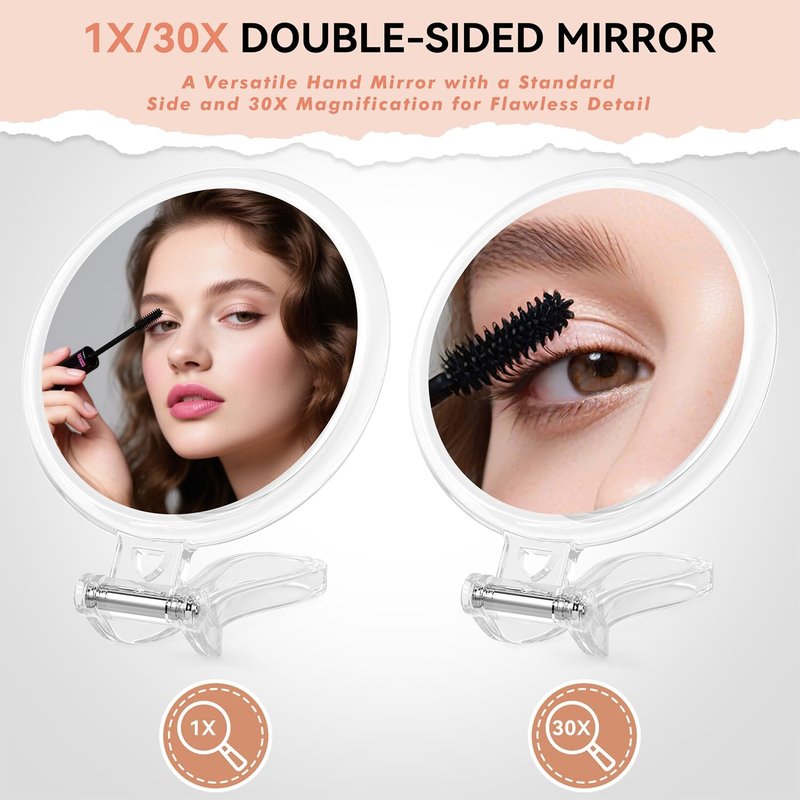 Auxmir 1X/30X Double-Sided Travel Magnifying Mirror - Foldable Handheld for Makeup & Shaving